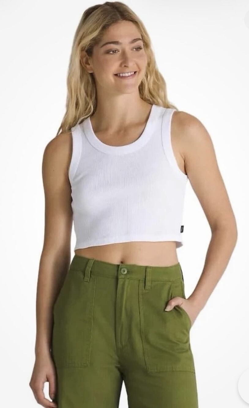 Vans Drew Ribbed Crop Tank Top Womens XL White Sleeveless Casual NEW
